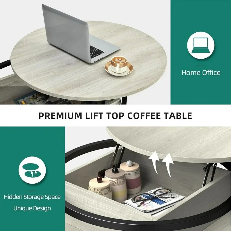 Lift Top Coffee Table with Hidden Storage Compartment, Modern White Coffee Table for Home Office or Living Room