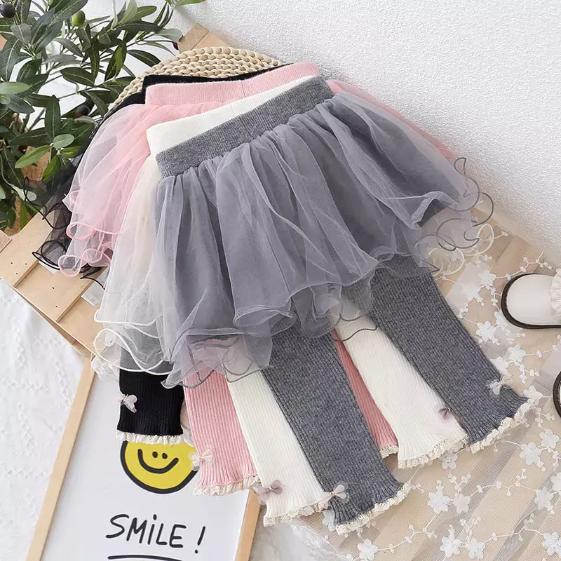 Демисезонная и зимняя сетчатая юбка-пачка для маленьких девочек, штаны, леггинсы, детские штаны из 2 предметов, одежда для принцессы на день рождения