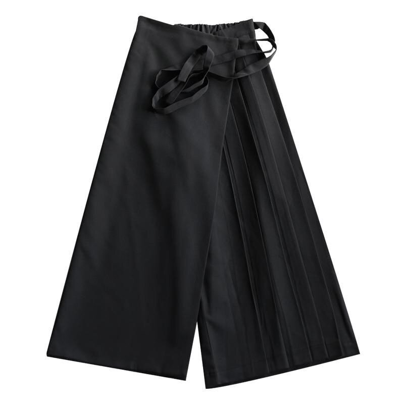 Deeptown gotycka plisowana czarna spódnica spodnie damskie w stylu Vintage luźne spodnie patchworkowa, w stylu Harajuku japońskie Y2k Streetwear z szerokimi nogawkami