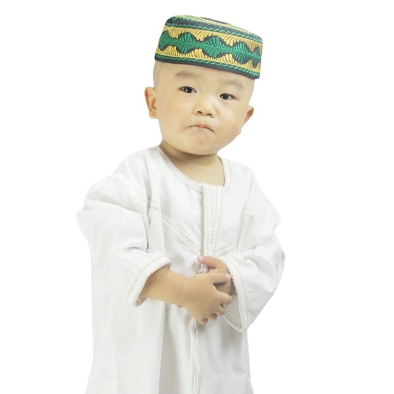 Arab Boys & Infant Clothing Accessories Kufi Islam Embroidery Kippah Muslim Hat Baby Islamic Prayer Cap Moroccan Saudi Yarmulke
