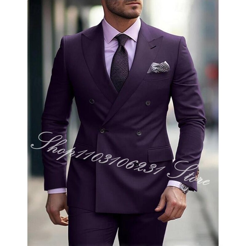 Jaqueta e calça slim fit com trespassado masculino, terno de negócio Borgonha, blazer formal de escritório, sking noivo, 2 peças