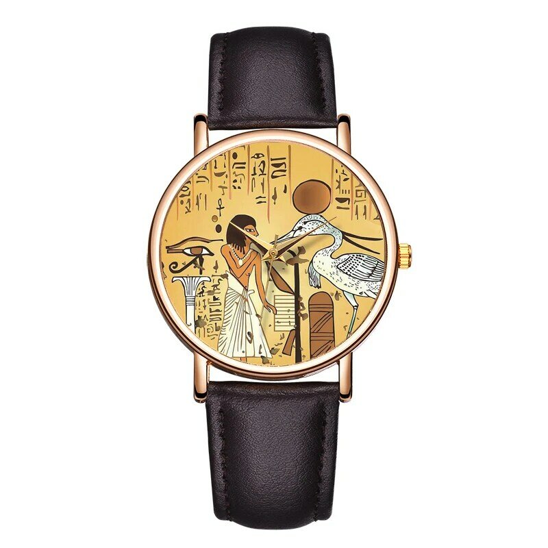 Simple Women's Leather Wristwatch Cool Stuff Watches Egyptian Fresco Painting Female Watches Waterproof Wristwatches