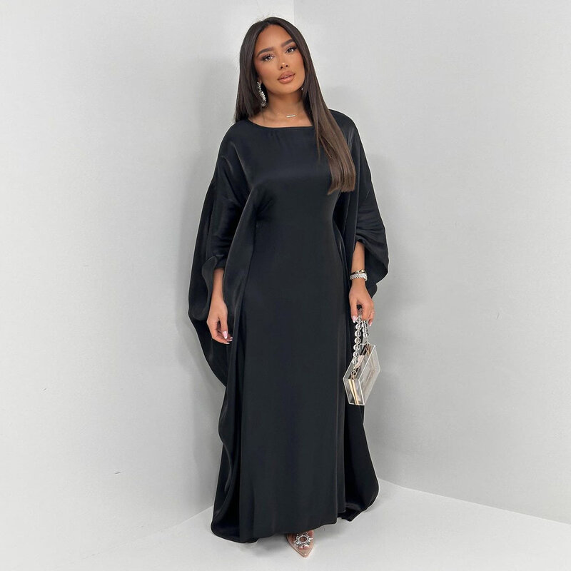 Błyszcząca satynowa Abayas dla kobiet Eid Al-Adha suknia wieczorowa muzułmańska skromna sukienka Islam Jalabiya indyk Kaftan Dubai Abaya Marocain szata