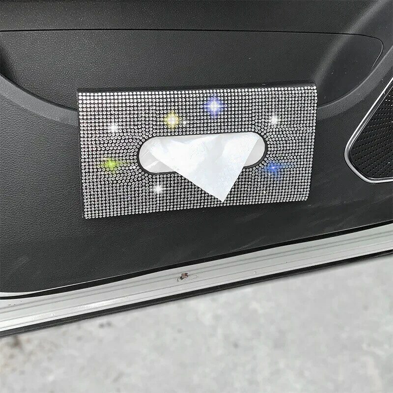 Auto Sonnenblende Tissue Box Halter funkelnden Kristall bedeckt PU Leder Rücksitz Auto Zubehör für Damen Auto Dekoration