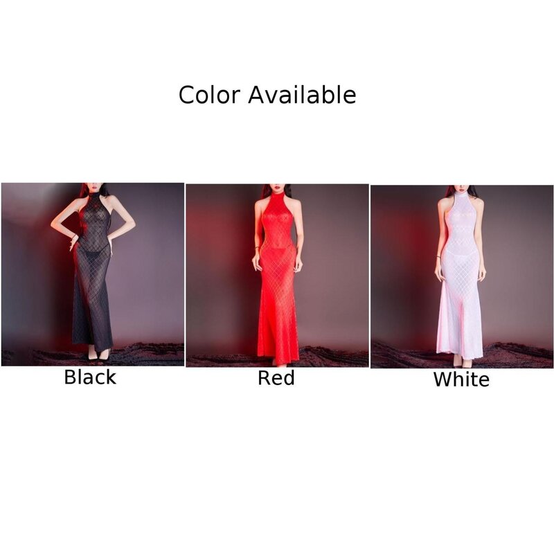 Women Sheer Sexy See Through Long Slim Bodycon Dress Halter Neck Tight Club Wear Backless Long Dress Sexy Party Robes