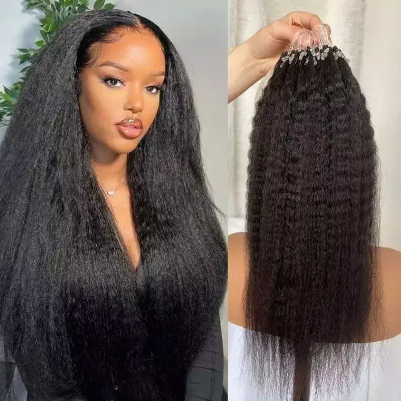 Kinky Straight Microlink Hair Extensions Human Hair Loop Rings Natural Black Brazilian Micro Links Human Hair For Black Women
