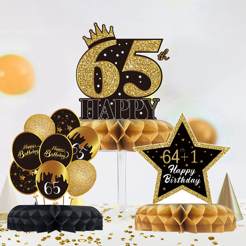 65e Verjaardagsfeestje Decoraties Zwart Goud Papier Honingraat Verjaardag Ornamenten 65-jarig Jubileum Festival Decoraties