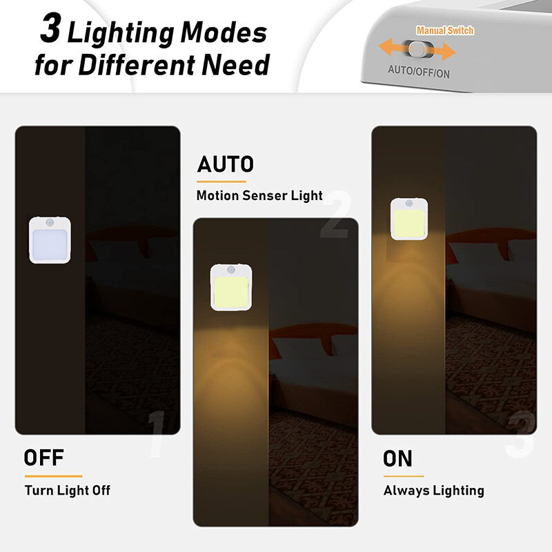 Lampu malam Sensor gerak dengan lampu LED, colokan EU lampu malam anak lampu malam nirkabel untuk samping tempat tidur meja kamar tidur