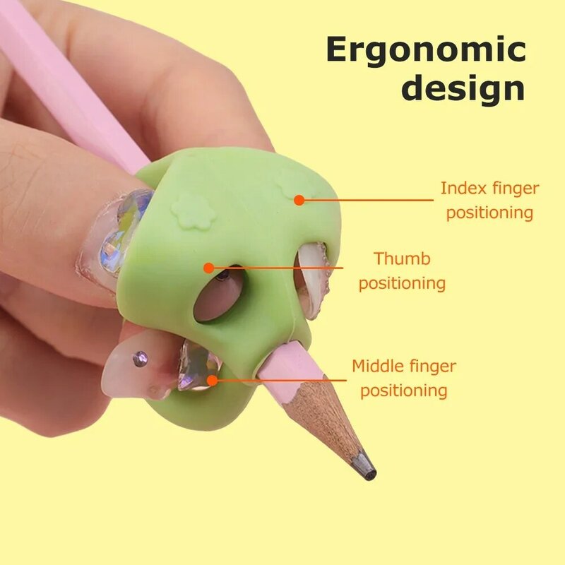 1/2 buah pegangan pensil silikon pegangan tiga jari tulisan tangan tetap koreksi postur pegangan pelatih anak pemegang pensil pegangan alat bantu menulis