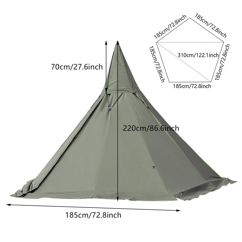 Tipi de acampada ligero, tienda de campaña sin tienda interior, 6 estaciones, 2 puertas