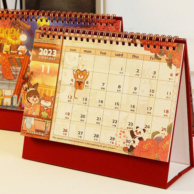 かわいい漫画のデスクトップスケジュールカレンダー、スタンドデスク、紙計画、オフィス文房具、事務用品、2024