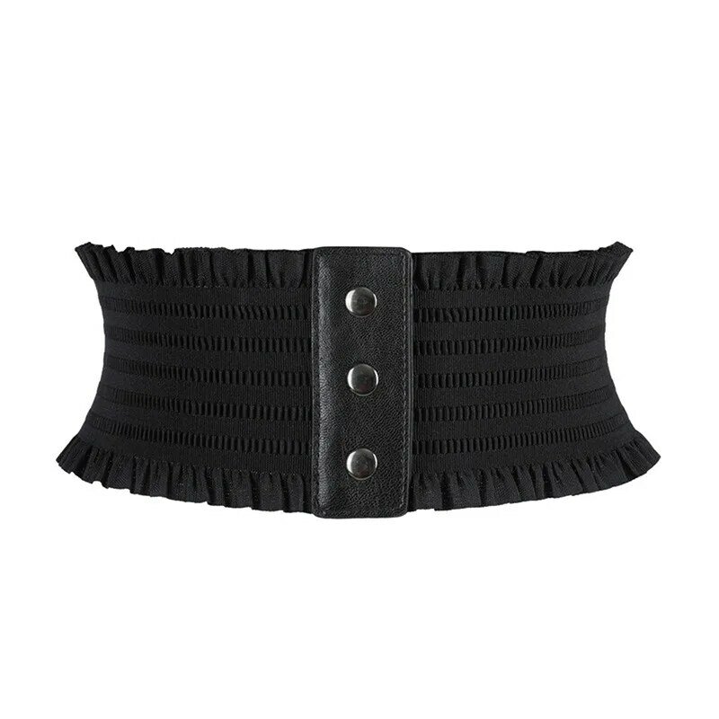 2024 New Women'S Black Elastic Wide Waistband Pu Leather Cummerbund Ladies Designer Overcoat Belt For Women