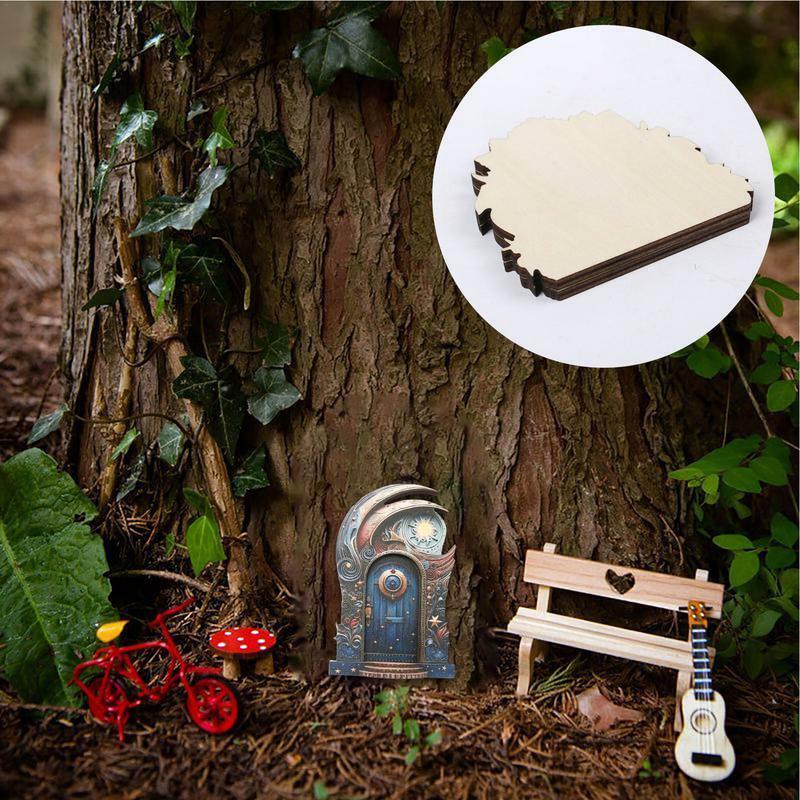 Puerta de jardín de hadas, Mini puertas de hadas de madera, accesorios de Casa de hadas coloridos, puerta en miniatura de Hada de dientes, árbol decorativo en miniatura