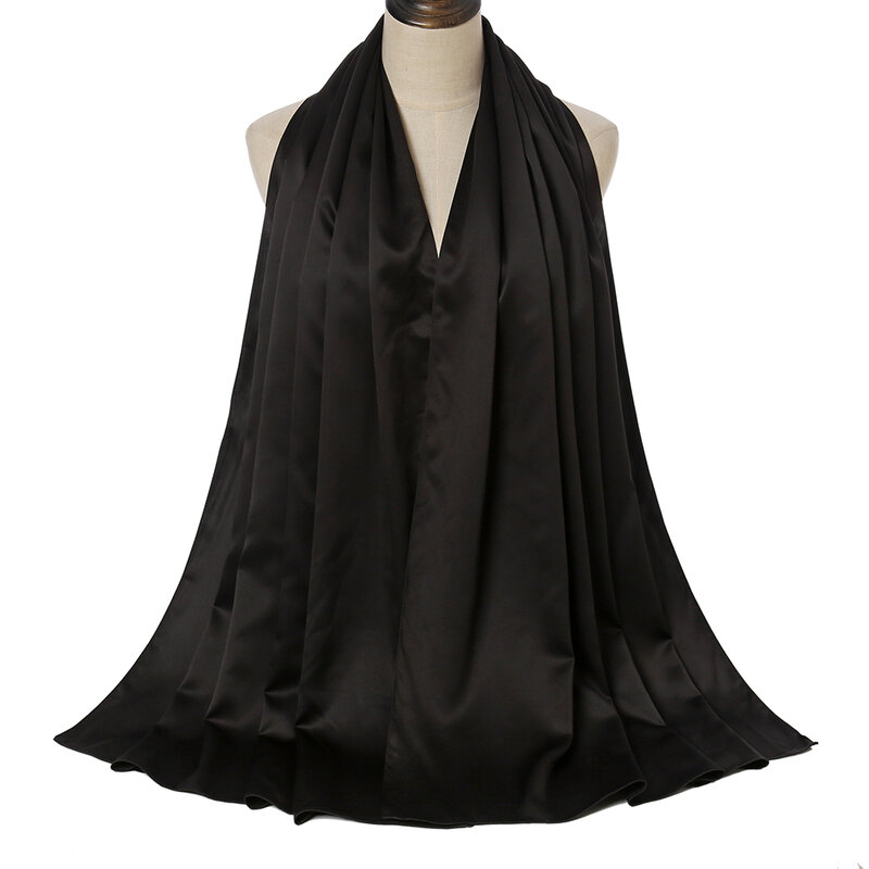 Pañuelo de seda satinada para mujer, bufanda de gran tamaño, chal musulmán de lujo, 180x70cm