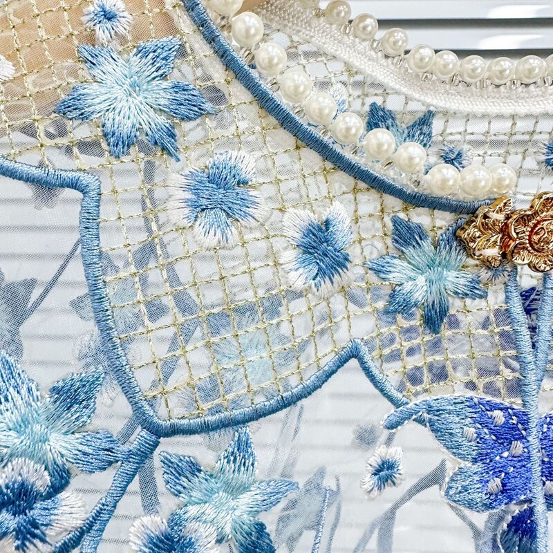 Schnür schal blau besetzt bestickt gefälschten Kragen chinesischen Stil gefälschten Kragen Umhang gefälschte falsche Kragen Kleid Bluse Dekor