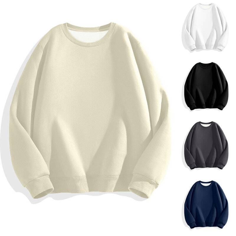 Grote Maat Heren Sweatshirts Trendy Klassieke Pullovers Kleding Casual Heren T-Shirt Effen Kleur Comfortabele Zachte Tops