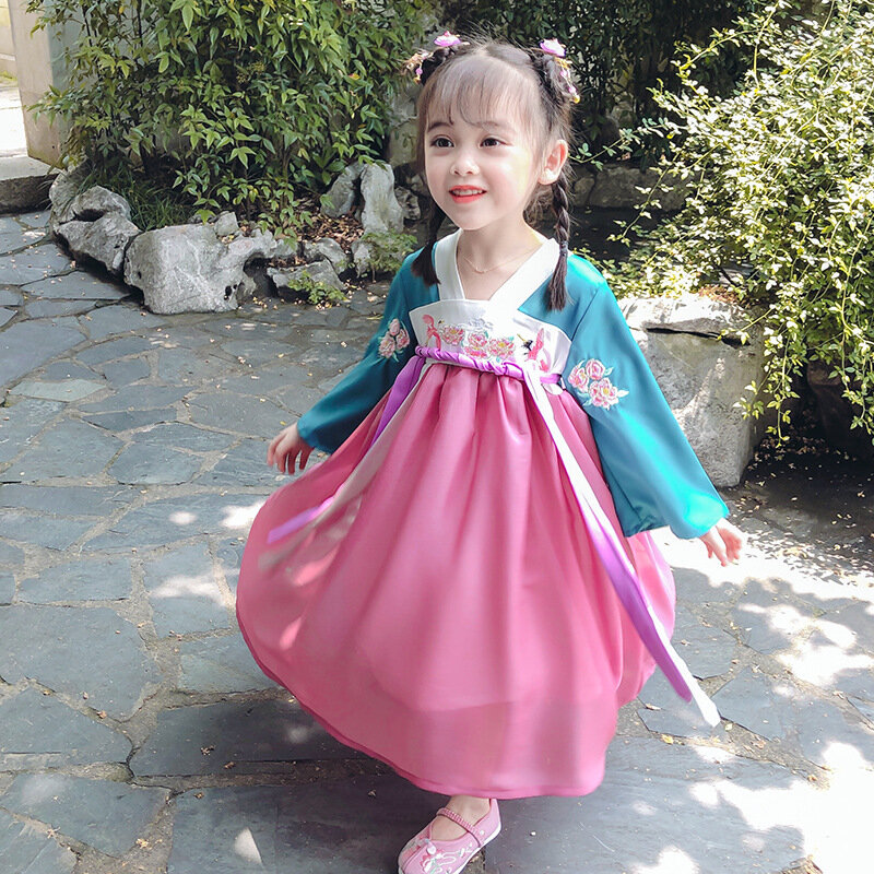Dziewczyny jesień nowy chiński styl haft puszysty Hanfu wróżka słodki piękny princeska Party wieczór sukienka na występy Vestido