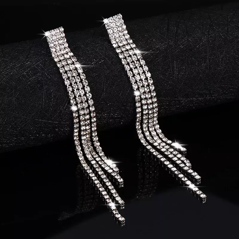 Neue Luxus Strass Kristall Lange Quaste Ohrringe für Frauen Braut Drop Schlenker Ohrringe Party Hochzeit Schmuck Geschenke