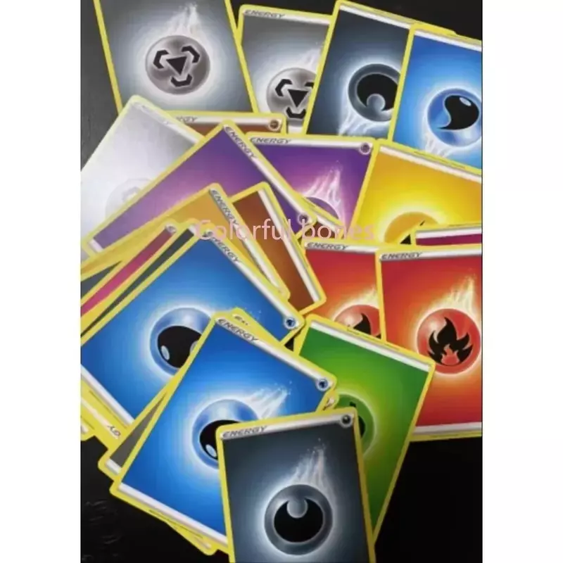 Cartão Pokémon PTCG Yellow Border Energy, Edição Autorizada, Back Is Blue, Usado como Cartão de Substituição, 64 peças por conjunto