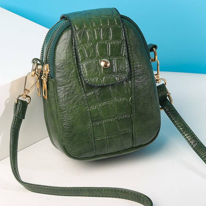 Ladies Messenger Bag PU Leather Crocodile Pattern Small Mobile Wallet Shoulder Bag Mini Backpack