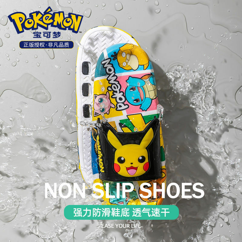 Pokémon Pikachu chinelos de plataforma grossa para crianças, interior, banheiro chinelo, Eva macia, antiderrapante, casais, slides de chão em casa, verão