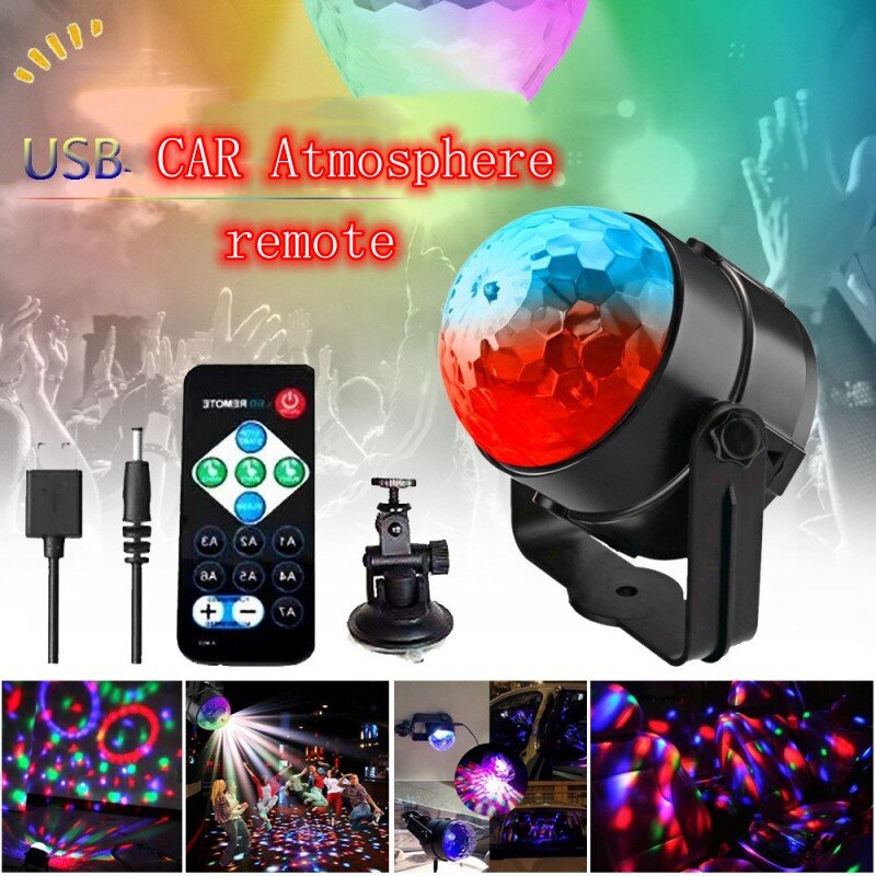 LED Mini Magic Ball Light com controle de som remoto, bola mágica de cristal, RGB girando DJ Ball, luzes do palco do partido, atmosfera do carro
