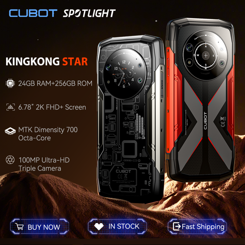 Cubot KingKong Star, IP68 robuste Smartphone 5G, 24 Go de RAM(12 Go + 12 Go étendus), 256 Go de ROM, écran 6,78" 2K, Dimensity 700 7 nm Octa-Core, appareil photo 100MP, batterie 10600mAh, charge 33W, NFC, 4G telephone