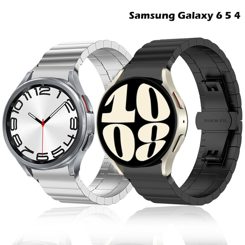 Pulseira de metal para Samsung Galaxy Watch, Relógio 6, 5, 4, 6 Clássico, Sem Gap, Fivela de Borboleta, 40mm, 44mm, 47mm, 43mm, 46mm, 42mm
