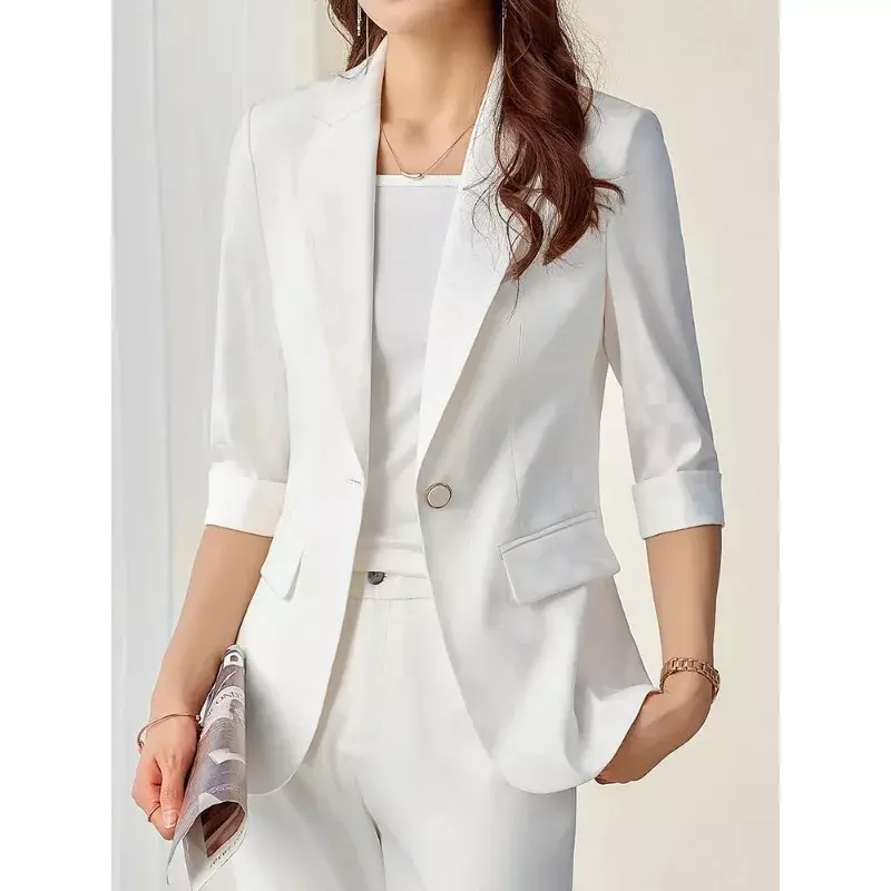 여성용 블랙 블루 격자 무늬 반팔 블레이저 살구색, 여성 비즈니스 작업복, 정장 재킷, 여름 용수철 패션