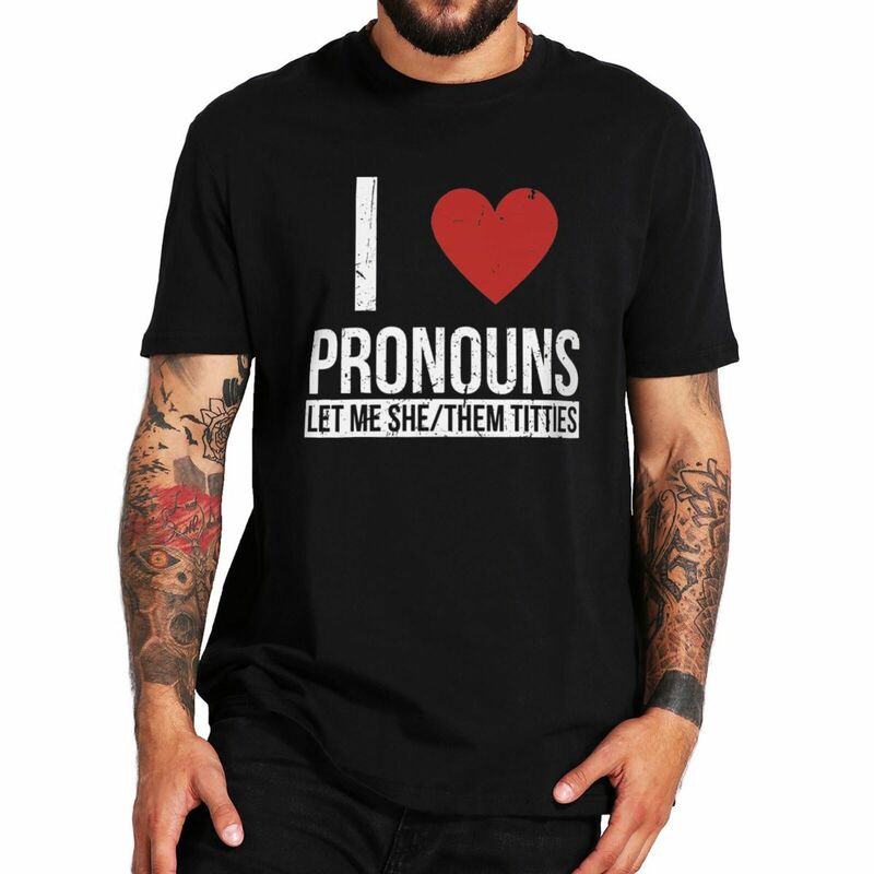 T-shirt rétro unisexe à col rond, T-shirt I Love Pronoms, Let Me She Them Titties, Lgbt Humor Gift, Y2K Tee, Y-100% Cotton, Soft