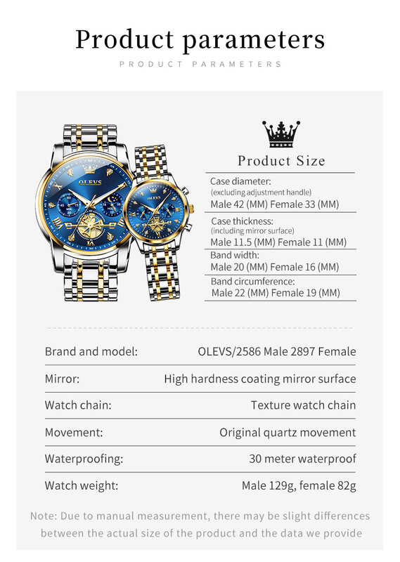 OLEVS-Montre-bracelet à quartz de luxe pour couple, design volant, chronographe, étanche, phase de lune, marque originale, hommes et femmes