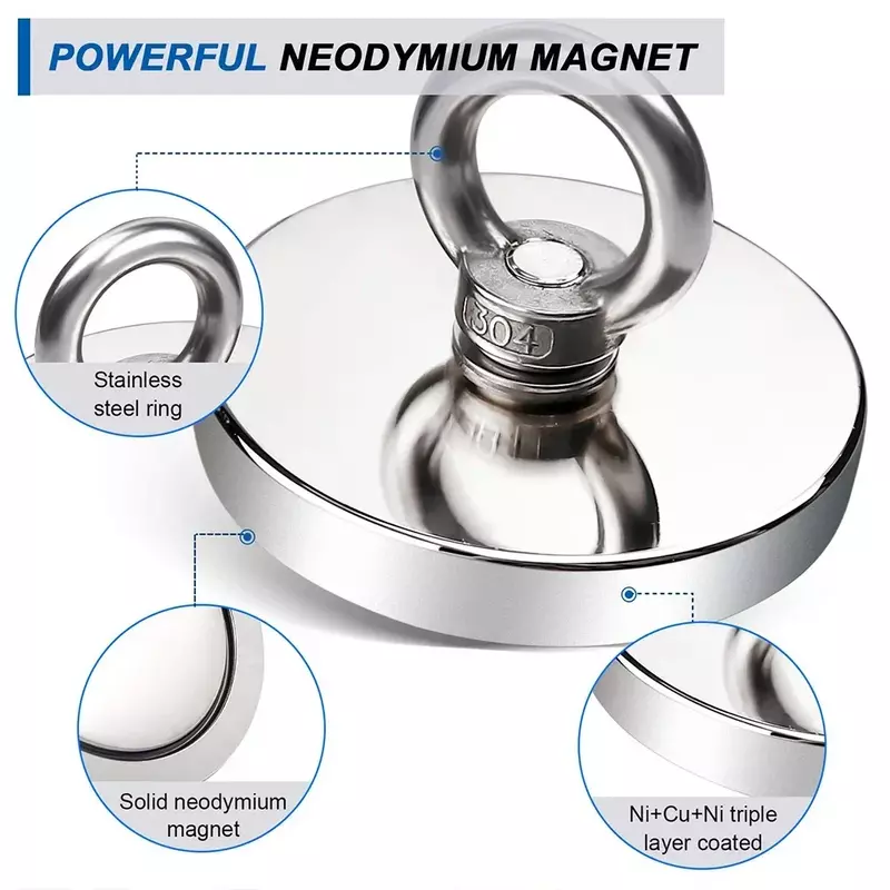Super Strong Magnets Set Neodymium Magnet Hook Kit With Countersunk Hole Eyebolt Magnetic Hooks Salvage Fishing Magnet Searcher