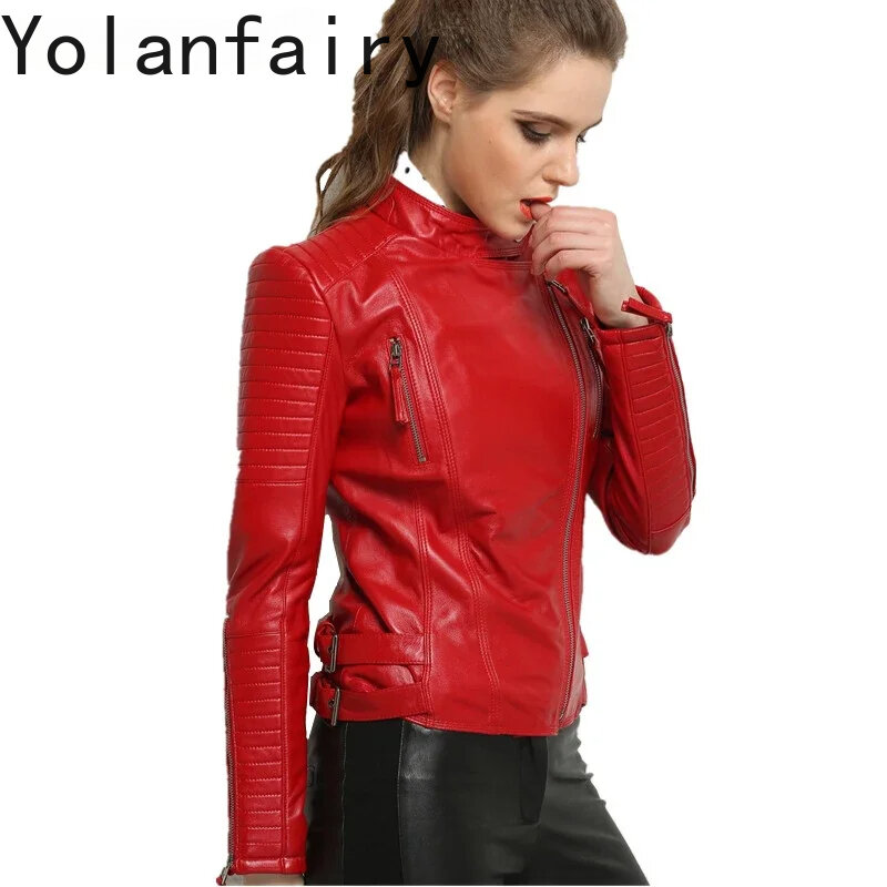 女性のための本革のジャケット,100% 本物のシープスキンジャケット,短い薄手のジャケット,アウターウェア,6633, 2024