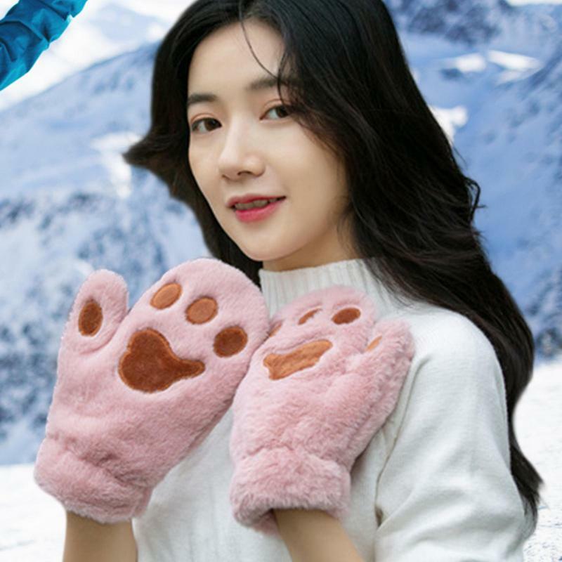 Cat Paw Mittens Adorable Women Winter Furry Mittens Cat Claw Pet Paw Full Finger Winter Plush Gloves Warm Winter Gifts For Teen