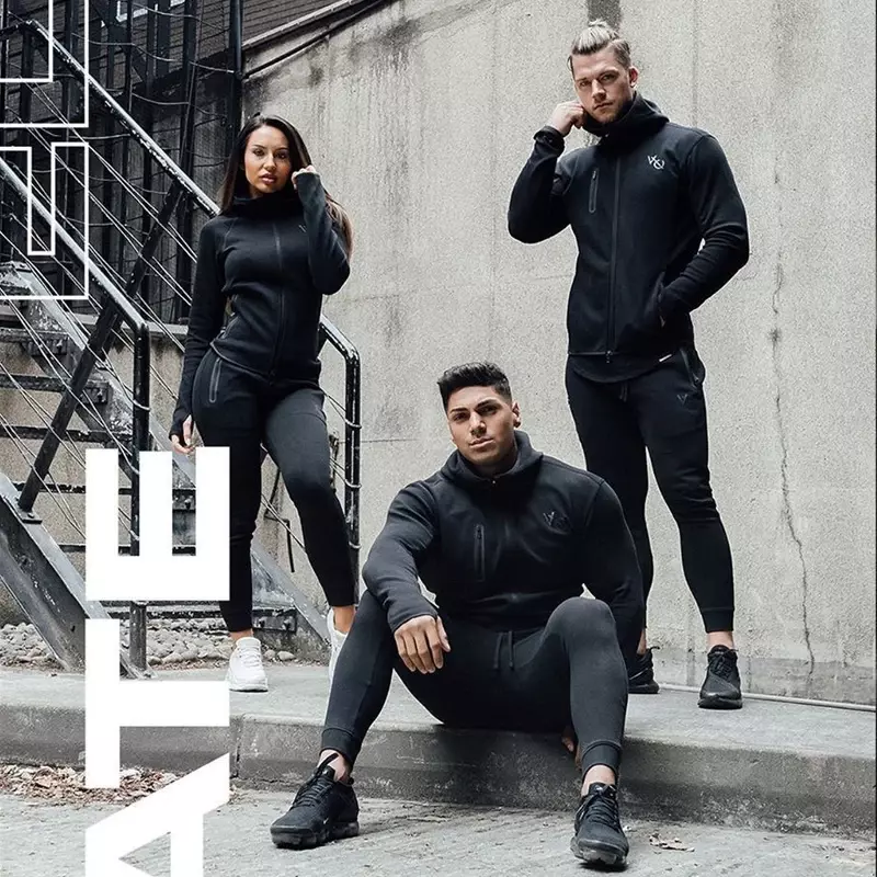 Sweat à capuche de sport en coton noir pour hommes, cardigan à fermeture éclair, vêtements de fitness, musculation, course à pied, entraînement, gym, Fjset
