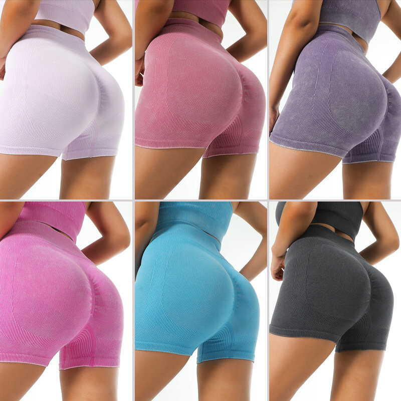 Einfarbig drucken Frauen nahtlose Butt Lifting Gym Shorts schnell trocknen Training Sport Fitness hohe Taille Yoga Hosen Shorts