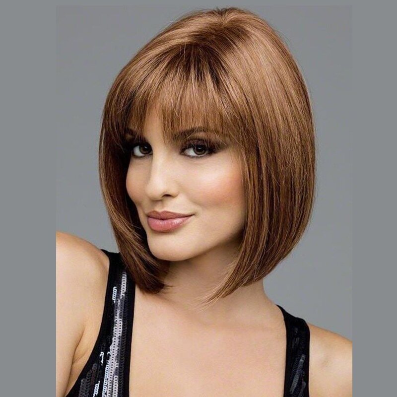 New Wig Fashion Natural Color Wig Head Cover Short Straight Hair Chemical Fiber High Temperature Silk Wig for Women Girls