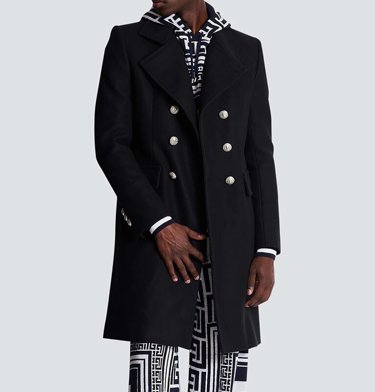 Классическое длинное пальто для мужчин, однотонная одежда для жениха, приталенная шерстяная ветровка, двубортное зимнее пальто, деловая куртка