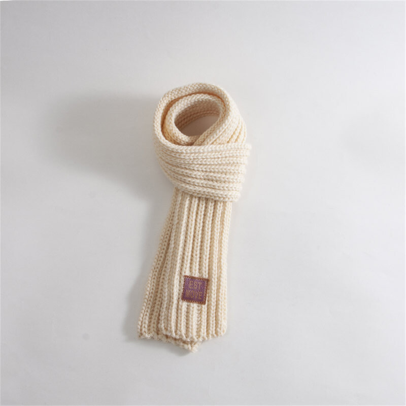 2023 Winter Children Colors Soft Knitting Wool Thermal Scarf Boys Girls Lovely Outdoor Warmer Scarf Kids Solid Labelled Scarf