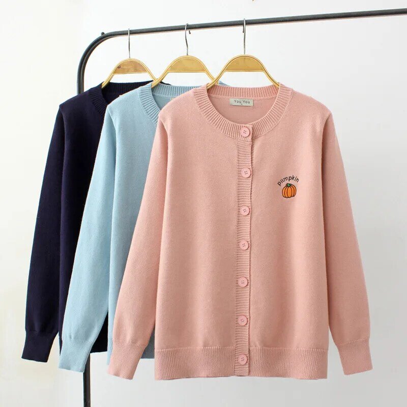 Womens Plus Size Autumn Winter Cardigan Sweaters Casual Clothing Long Sleeve Embroidered Pumpkin Knitwear Curve Knitted Jumpers