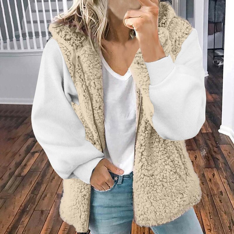 Rompi bulu imitasi musim dingin untuk wanita 2023 baru pakaian luar jaket bulu domba hangat mantel ritsleting lengan panjang Lapel pakaian luar