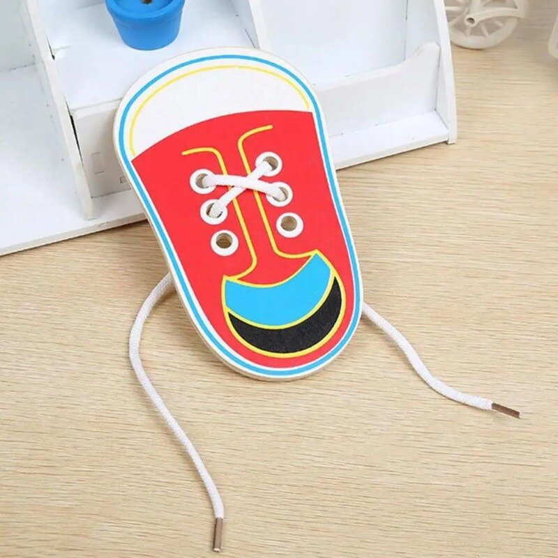 1Pc Children Wooden Flat Shoe String Practice Tying Shoelaces Montessori Toy Puzzle Learning Educational Toys