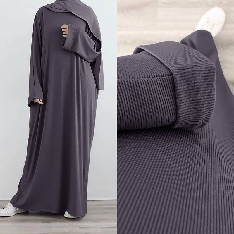 Musim gugur Rib rajut Abaya musim dingin pakaian wanita Muslim kasual Hijab jubah Islam Dubai Turki pakaian sederhana Ramadan Lebaran Kaftan Hijabi