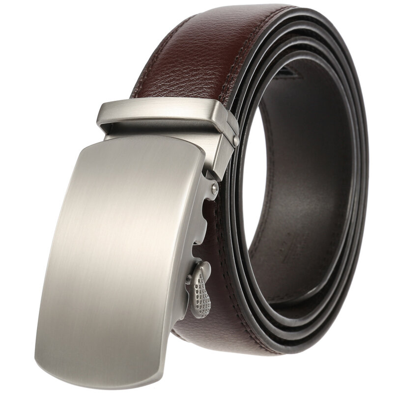 Men's Genuine Cow Leather Belt Natural Real Cowhide Anti-rust Hard Alloy Automatic Buckle Trouser Belt Non-porous Suit Belt