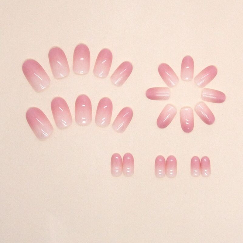 24pc Almond False Nails Gradient Pink French Aurora Butterfly flower Press on Nails Fake Nails DIY Manicure Detachable Nail Tips