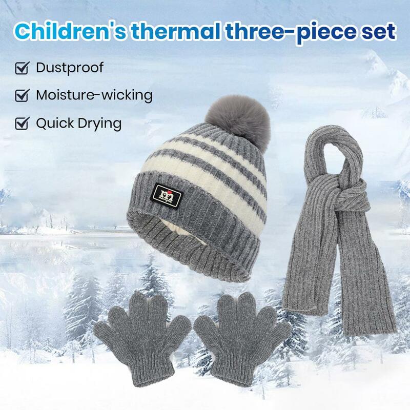 Set sarung tangan syal topi untuk anak-anak, aksesori hangat luar ruangan topi syal rajut tebal hangat untuk anak laki-laki dan perempuan musim gugur musim dingin