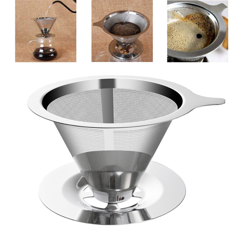 Kaffee Filter Halter Reusable Doppel Schicht Gießen Über Kaffee Tropf 304 Edelstahl Mesh Espresso Tee Sieb Korb Werkzeuge