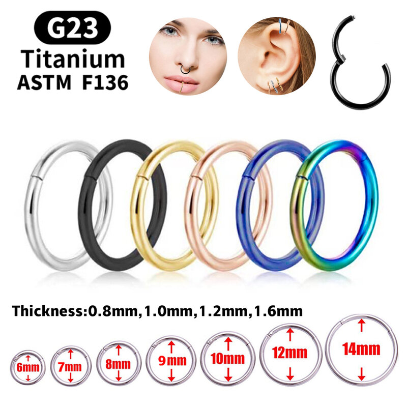 G23 tytanowe pierścienie nosowe mieszane kolor korpus klipy Hoop dla kobiet mężczyzn chrząstka Piercing biżuteria Segment Lip Ear L pierścień Hoop