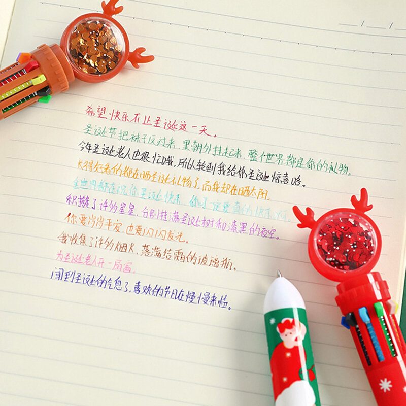 Рождественская шариковая ручка, десять цветов, мультяшное оформление, Счастливого Рождества, подарки для детей с новым годом 2024