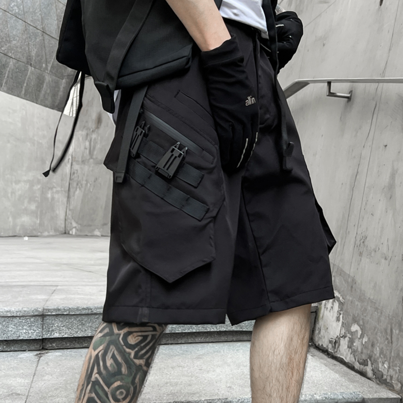Calça de moletom de bolso lateral masculina, calça curta de carga, corredor, streetwear moda verão
